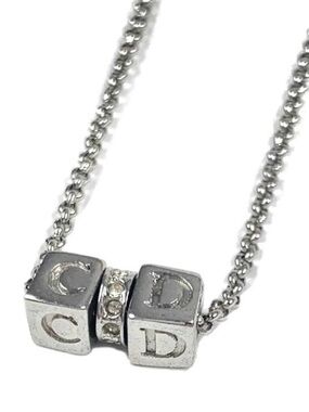 CHRISTIAN DIOR - CD Cube Necklace Silver Tone Crystal Accent Adjustable
